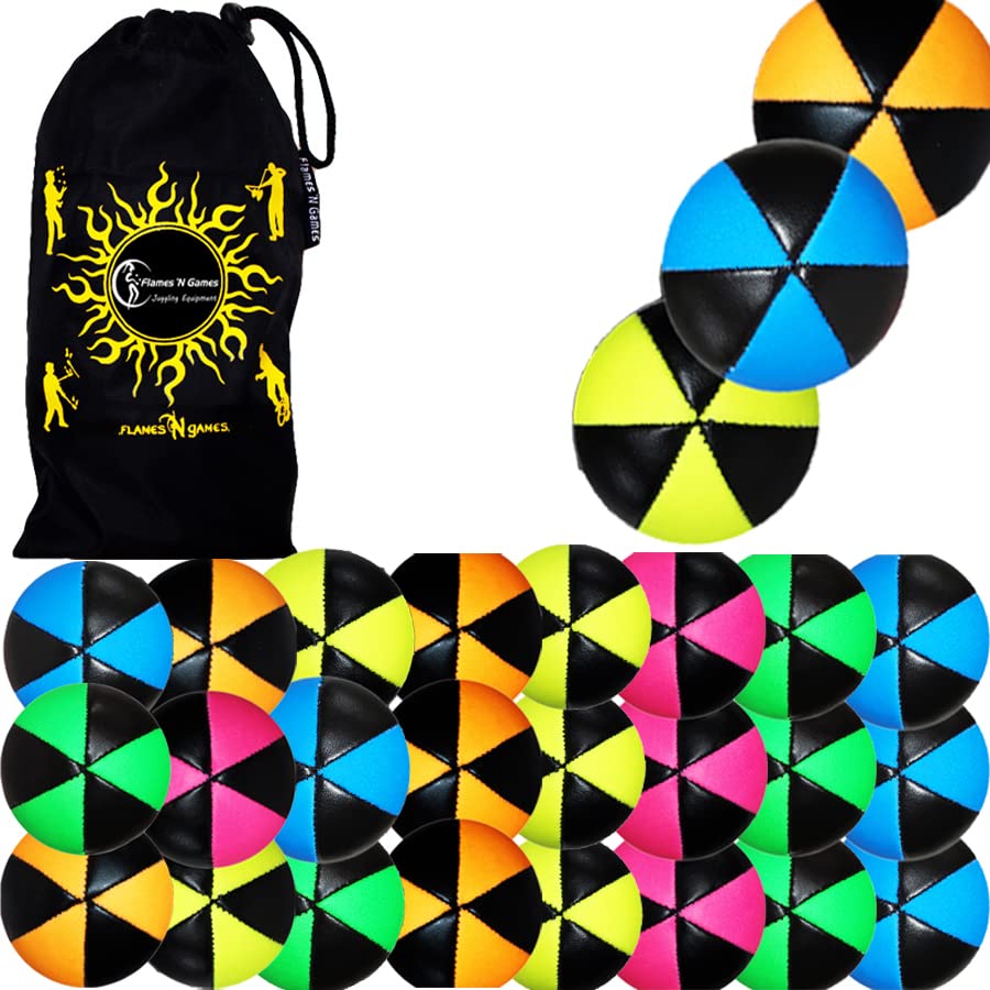 Flames 'N Games 3x ASTRIX UV Thud Juggling Balls set of 3 Pro 6 Panel Leather Juggling Ball Set & Travel Bag! (Blue)