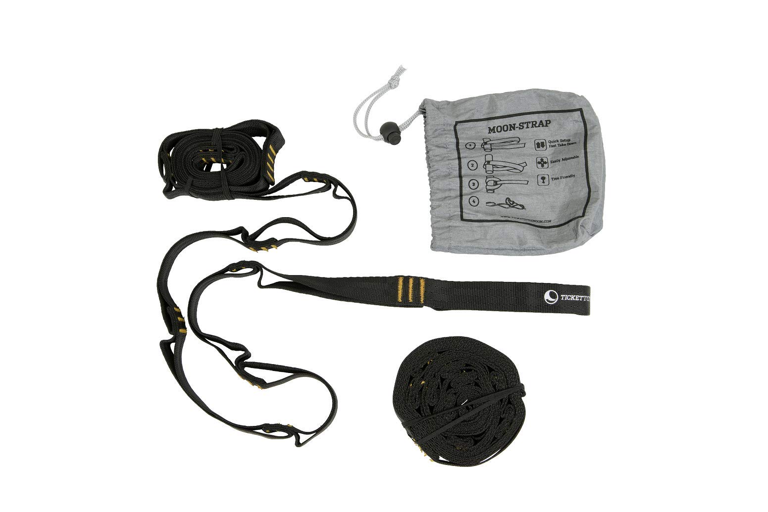 Ticket to the Moon Fair Trade & handmade Moonstraps for Tree-Friendly Installation [2x, 260x2cm, 216g] 9 Fastening Loops, Breaking Load 700-800kg, In- und Outdoor, black, one size, TMSTRAP