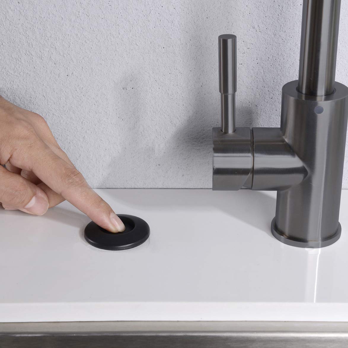 SINKINGDOM Garbage Disposal Air Switch Kit with Long Button, Matte Black (Brass Cover)