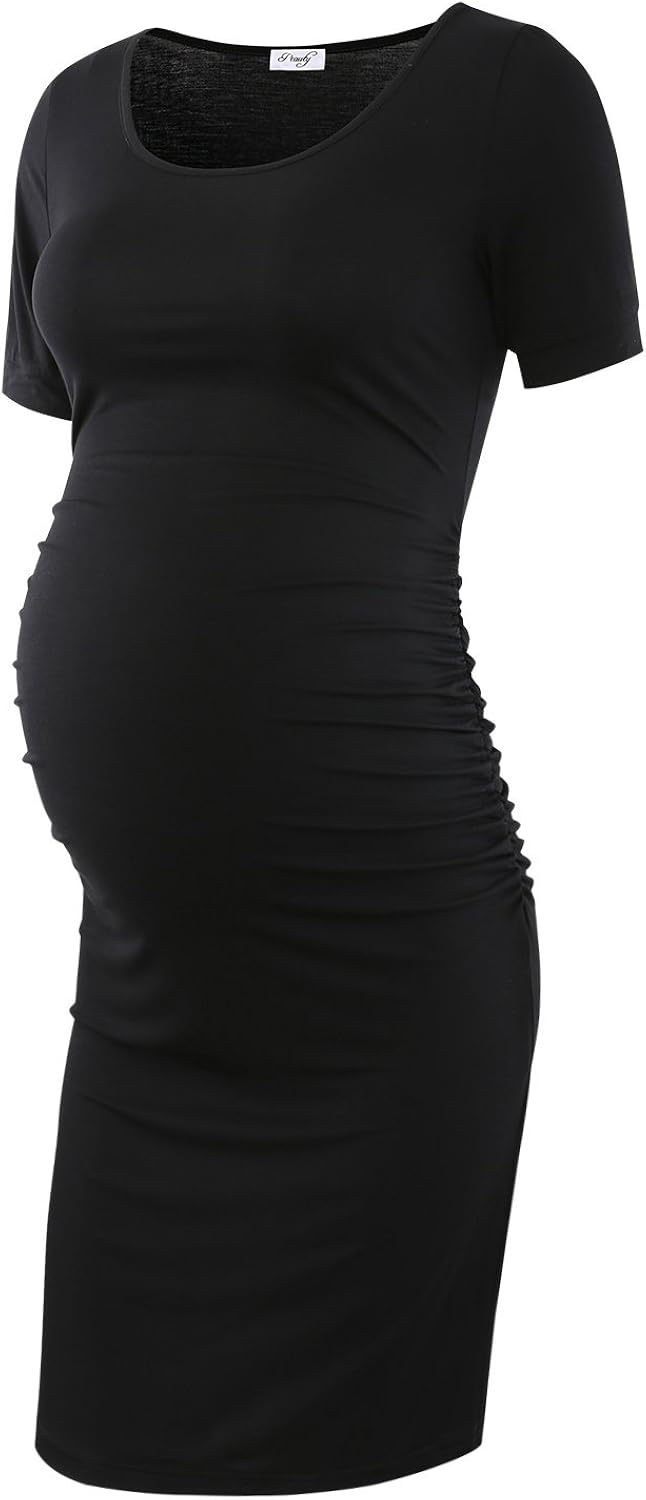 Peauty Daily Wear & Baby Shower, Maternity Bodycon Dress, Ruched Side Short and 3/4 Sleeve Dress