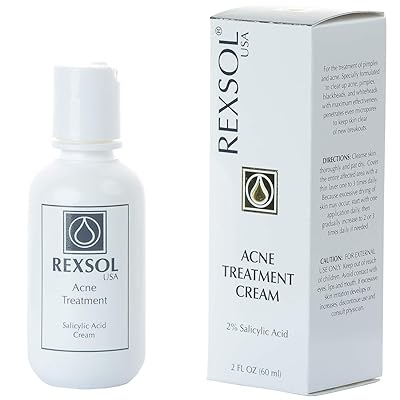 Rexsol Acne Treatment Cream Salicylic Acid Cream | Fights all causes of acne | Contains the most effective ingredients | Formulated with Salicylic Acid to clear up acne pimples(60 ml / 2 fl oz)