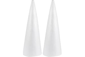 Beavorty 2Pcs White Foam Cones, Solid Polystyrene Cones Christmas Tree Foam Cones, DIY Craft Cone Accessories for Christmas, 