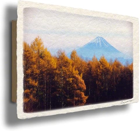Amazon Co Jp 和紙 アート パネル 秋 黄色 木 風景 富士山と黄葉のカラマツ林 36x24cm 風水 玄関 に 飾る 絵 絵画 金運 おしゃれ インテリア トイレ 和風 アイテム グッズ ホーム キッチン