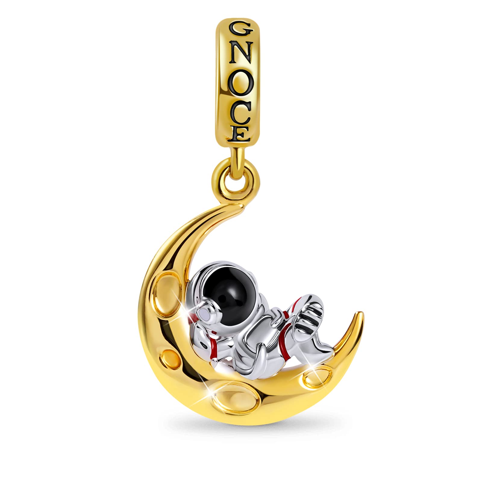 GNOCE Astronaut on the Moon Pendant Charm Sterling Silver 18k Gold Plated Dangle Charm Bead Fit Bracelet/Necklace for Women Girls Wife Daughter
