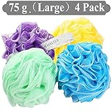 JCMASTER Large Shower Sponge Pouf, 75g Bath Mesh Loofahs Pouf Sponge with White Edge for a Luxurious Bath, 4 Pack