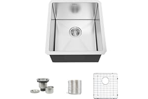 TORVA 13 x 15 Inch Undermount Kitchen Sink, Premium 304 Stainless Steel Bar Sink - 8 Inches Deep Basin Single Bowl Sink