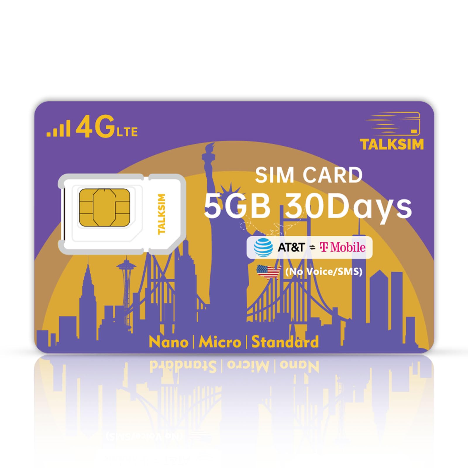 Data SIM Card 5GB 30Days Support AT&T, T-Mobile, 4G LTE Cellular SIM USA Card Compatible with Unlocked Security Camera/Router/Mobile WiFi Hotspot/GPS Tracker/Tablet iot Devices