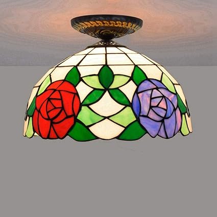 Chandelier Lamp 30cm Rose Stained Glass Ceiling Light Simple