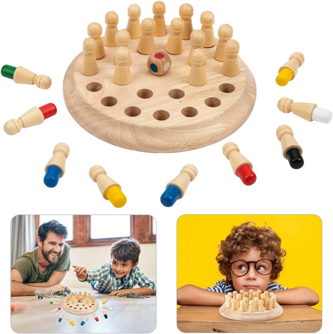 New Upgraded Wooden Memory Match Stick Chess Game Toy for Kids- Fun Checker Board Family Game Educational Color Cognitive Ability Chess Game Xmas Present for Parent-Child Interaction Early Education