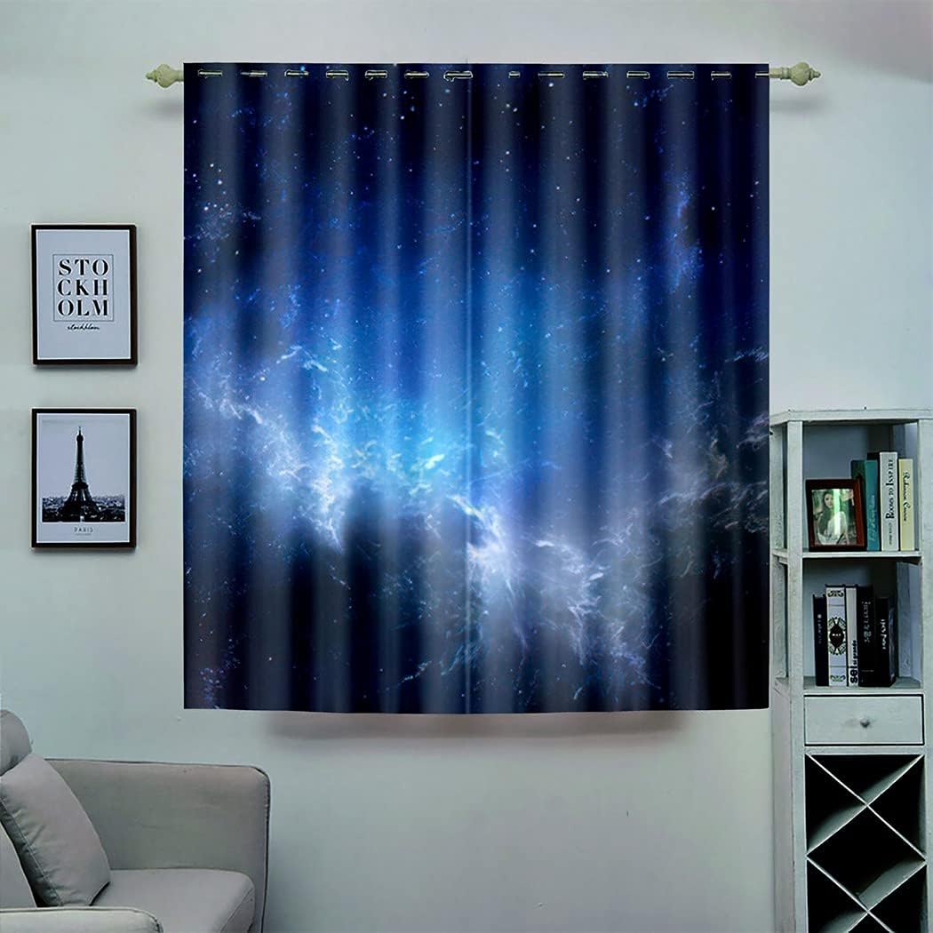 Fantasy Sky Window Curtains,Night Sky Clouds Nebula Space Star Galaxy,Privacy Blackout Home Decor Print Grommet Window Drapes for Bedroom Living Room 2 Panels 52WX63L Inches