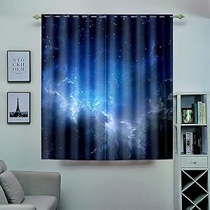 Fantasy Sky Window Curtains,Night Sky Clouds Nebula Space Star Galaxy,Privacy Blackout Home Decor Print Grommet Window Drapes for Bedroom Living Room 2 Panels 52WX63L Inches