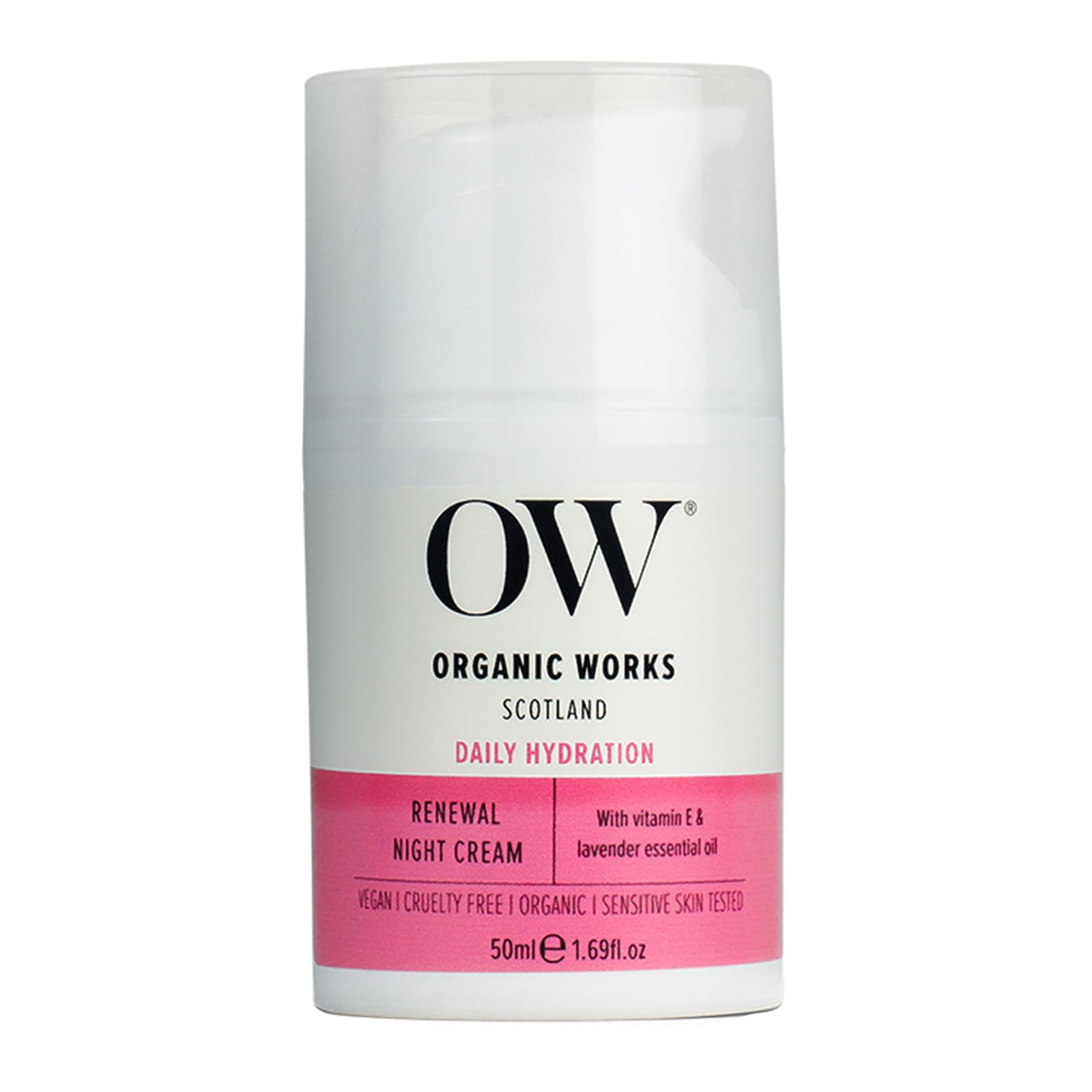 Organic Works Natural Moisturiser Night Cream for Women | 50ml | Suitable for all skin types, including sensitive skin | 100% Vegan | 100% Cruelty Free | Enriched with relaxing Lavender essential oil