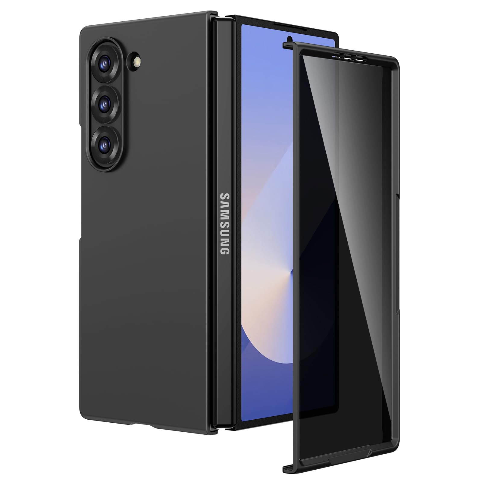 Ruky for Samsung Galaxy Z-Fold-6-Case, with Built-in Privacy Screen Protector & Support Wireless Charging Slim Protective Full Body Phone Case for Samsung Galaxy Z Fold 6 5G, Black