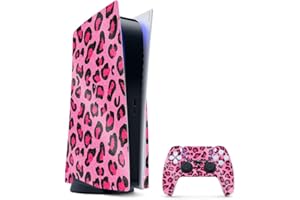MIGHTY SKINS MightySkins Glossy Glitter Gaming Skin for PS5 / PlayStation 5 Bundle - Pink Leopard | Durable High-Gloss Glitter Finish | Easy to Apply and Change Style | Made in The USA
