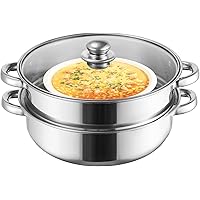 ZENFUN Steamer Pot With Lid 2 Tier, Multipurpose Stainless Steel Steaming Pot, Steam Pots With Handle For Vegetable, Dumpling