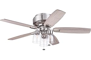 Prominence Home Magonia, 52 inch Farmhouse Style, Flush Mount LED Ceiling Fan with Light, Dimmable, Pull Chain, Dual Finish Blades, Reversible Motor - 51669-01 (Brushed Nickel)
