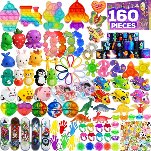 Photo 1 of 160 Pcs Fidget Toys Party Favors Pack, Randomly Selected Pop Sensory Set Gifts Stickers for Kids Adults Boy Girl Stocking Stuffers Autistic Bulk Goodie Bag Filler Treasure Box Classroom Prizes School