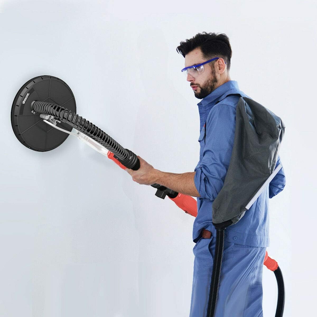 Kanizz Heavy Duty Construction Work Drywall Ceiling Electric Sander Tool Set, 9" Dia Sanding Pad, Build-in Dust Collector Hose, Low Noise, Lightweight, Great for Contractor Home DIY Wallpaper