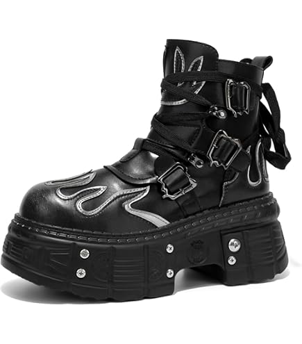 Amazon.com | New Rock Boots WALL106-S10 Unisex Metallic Black