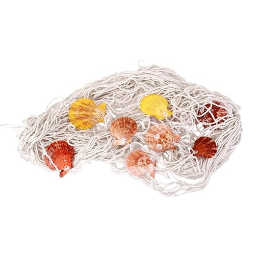 title=Rete Da Pesca Decorativa Netto Cottone Con Shell Addobbi Feste Casa- 2M x 1M