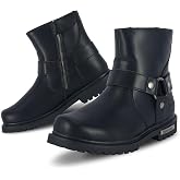 RiderVibe Men's Motorcycle Boot Black Riding Boots for Biker-Waterproof PU Leather Low Heels Zipper Fashion Casual Boots