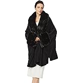 SUFCOMOU Women Cape Poncho with Fur Trim Winter Faux Fur Shawl Wrap Coat Sleeveless Cardigan Cloak