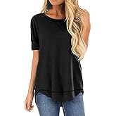 HIYIYEZI Summer Tops for Women Short Sleeve Side Split Casual Loose Tunic Top