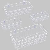 DAANXW 4 Pack Large Slatwall Baskets Set, Ventilated Metal Hanging Storage Slat Wall Basket, Mounted Slatwall Accessories for Garage Storage Organizing Display on Slatwall Panels bins (White)