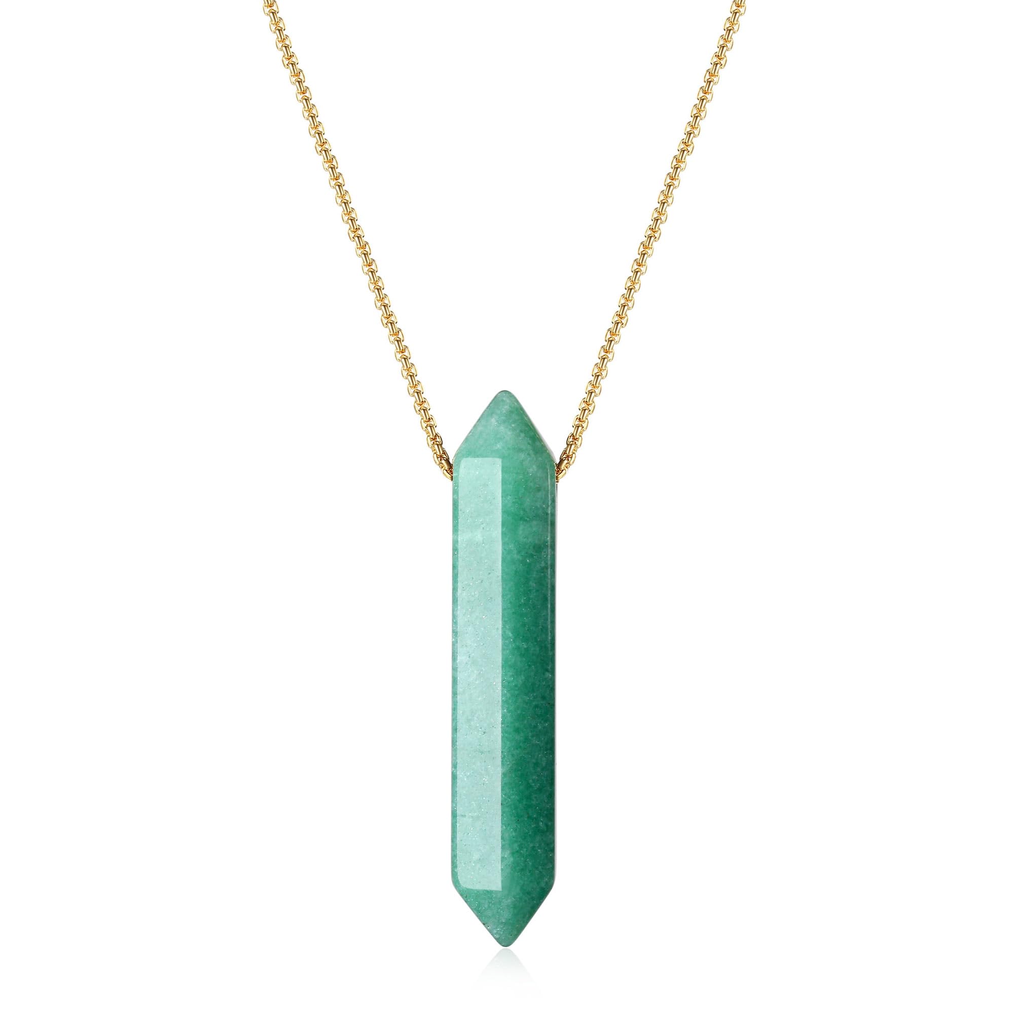 COAI Hexagonal Pointed Necklace Simple Bar Necklace Green Aventurine Necklace for Women