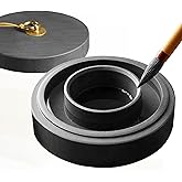 Stone&amp;Ink Chinese Calligraphy Ink Stone, Chinese Inkstone, Dual-Circle Design Keeps Ink Moist &amp; Prevents Drying, Natural Stone Ink Dish for Liquid Ink 4.9" with Ring-Pull &amp; Tassels