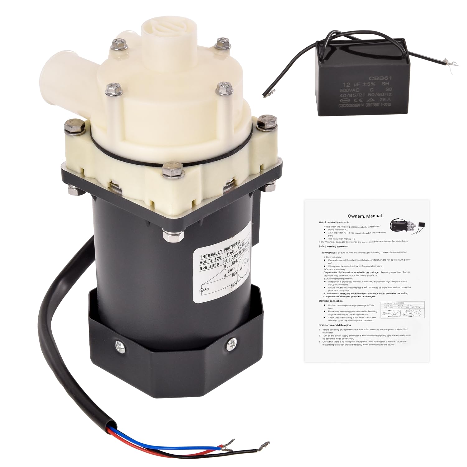 Photo 1 of Fuabator S-0730 Replacement Pump Motor Assembly Compatible with Hoshizaki Ice Machine, for KM-1200S KM-1300S KM-1600S, KM-1800S, KM-1900S, KM-2000S, KM-2400S Comes with Capacitor and Cable