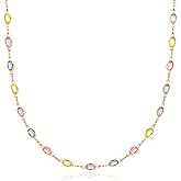 Barzel 18K Gold Plated Multicolor Stone Crystal Oval Necklace for Women - Made In Brazil