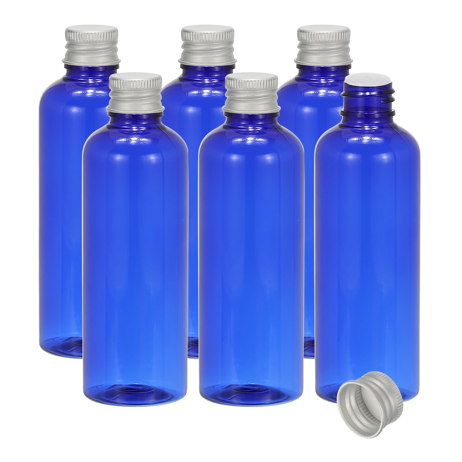 PATIKIL Travel Bottles with Screw Cap, 6 Pcs 3.4Oz(100ml) Leak Proof Refillable Empty Dispenser Container Squeeze Bottle with Aluminum Screw Lid for Shampoo Toiletries Lotion Cream, Blue