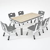 LulliSpace Kids Table and 6 Chairs Set，Height