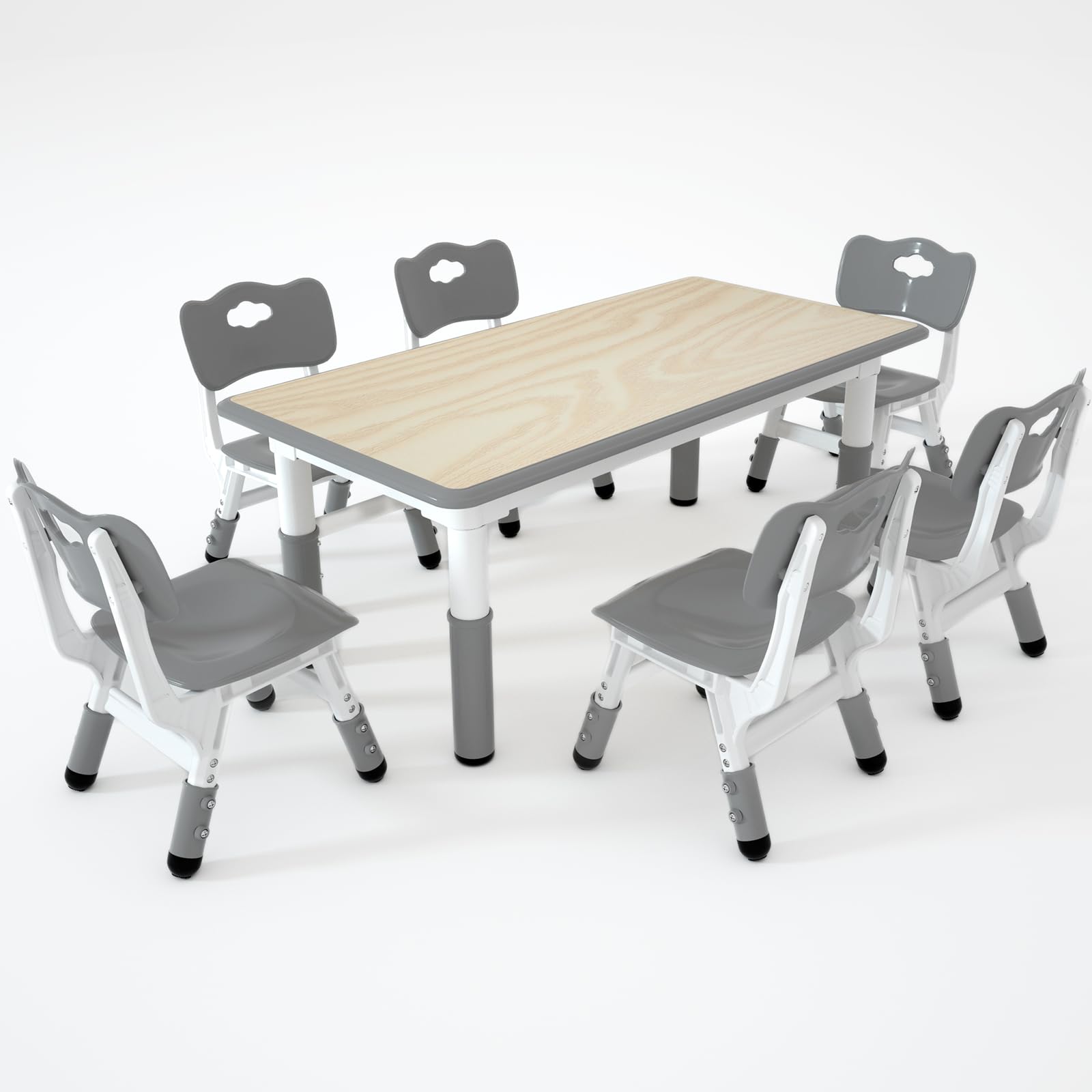 Photo 1 of LulliSpace Kids Table and 6 Chairs Set?Height Adjustable Children Table & Chair?Toddlers Study Multi-Activity Table with 47.2"x23.6" Wipe-Clean Desktop?for Classrooms, Homes & Daycares