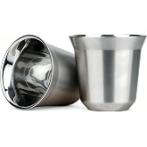 RECAPS 80ml Stainless Steel Espresso Cups Set (Stainless Steel) | 2 Pack Double Wall 304 Stainless Steel Demitasse Cups 2.7oz (Small Cup)
