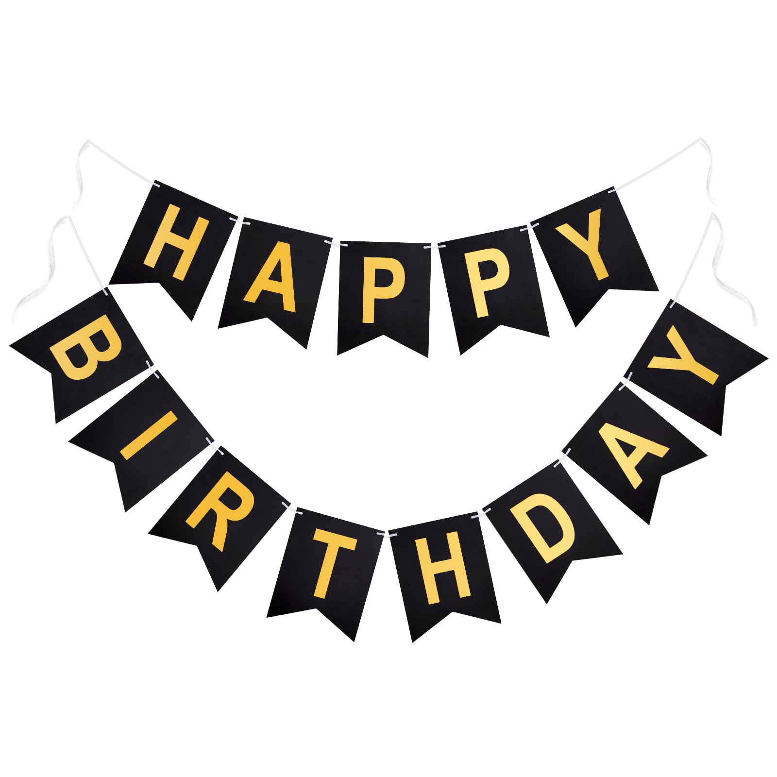 G2PLUS Pre-Strung Happy Birthday Banner Black and Gold: 16 x 20CM Large, No-DIY Birthday Banner for Men Women Birthday Party Decorations