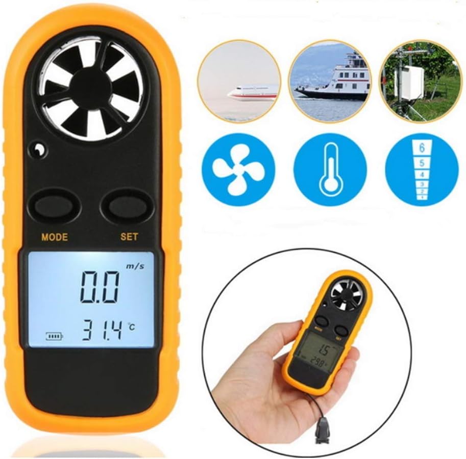 NBSXR Handheld Digital Anemometers with LCD Backlight, Air Flow Velocity Thermometer Measuring Device, for Windsurfing, Kite Flying, Surfing Fishing Etc