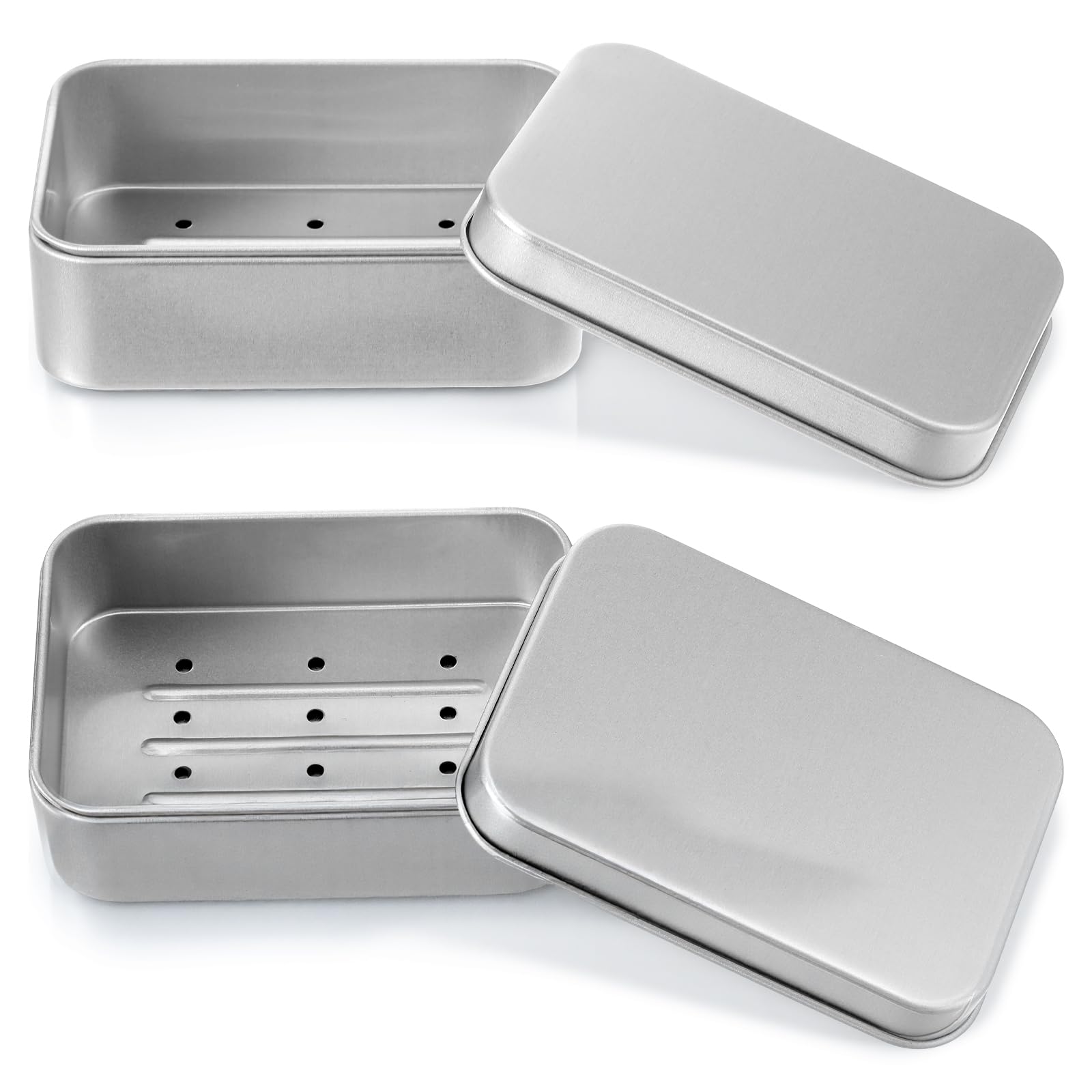 Photo 1 of 2 Pcs Aluminum Soap Container with Lid and Drain Rack Portable Metal Travel Soaps Box Leak Proof Soap Dish with Lid Lightweight Soaps Holder for Home or Travel