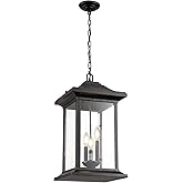 Smeike Outdoor Pendant Light, 23.6" H Large Exterior Hanging Light, 3-Light Outdoor Chandelier, Modern Black Outside Hanging 