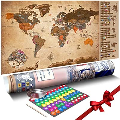 Murando Version Francaise Carte Du Monde A Gratter 100x50cm Vintage Tube Demballage Design Carte Du Monde A Gratter Plusieurs Accessoires Idée