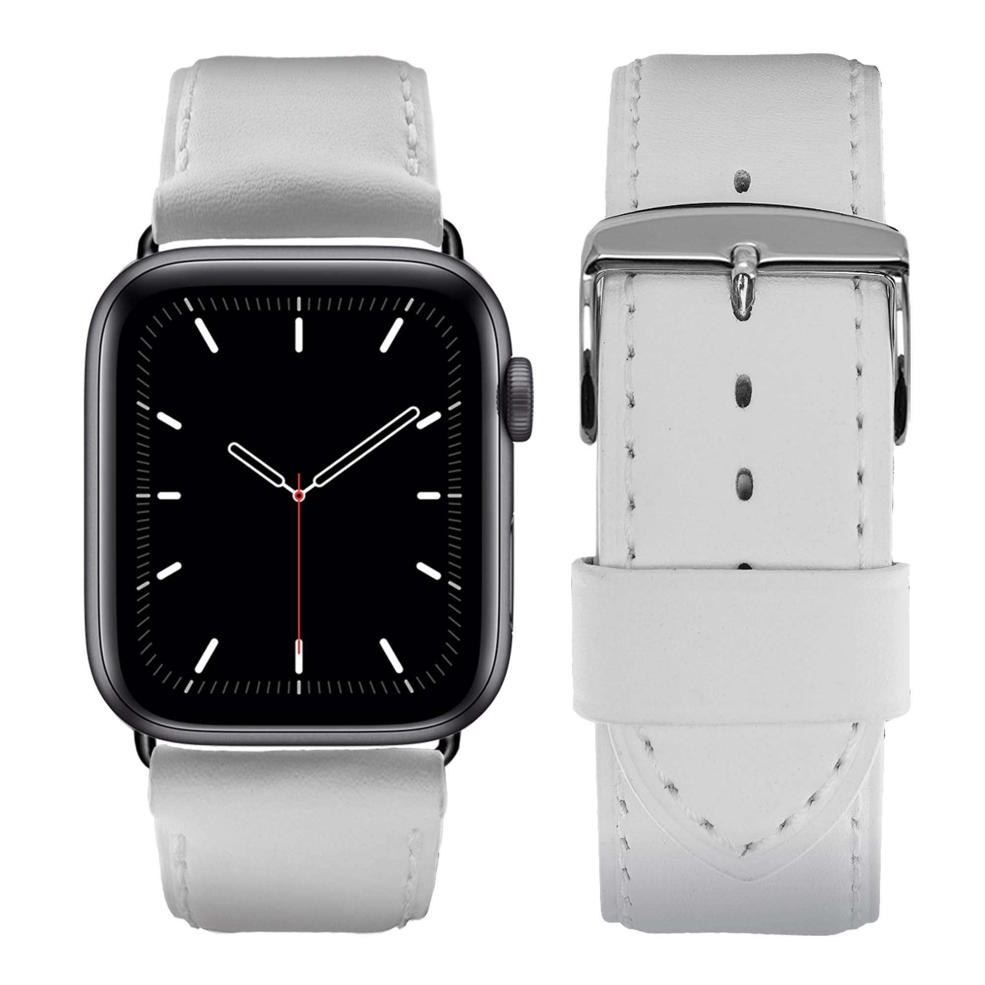 Eternel - Apple Watch Compatible Holi White Band 42/44/45/49mm Aluminum Space Grey/Midnight Adapters - Handmade French Cowhide Leather - Compatible with all Apple Watch