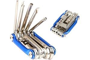 QitinDasen 11 in 1 Bike Repair Tool, Multifunction Bike Maintenance Tool, Portable Foldable Mini Bicycle Repair Tool (Blue)
