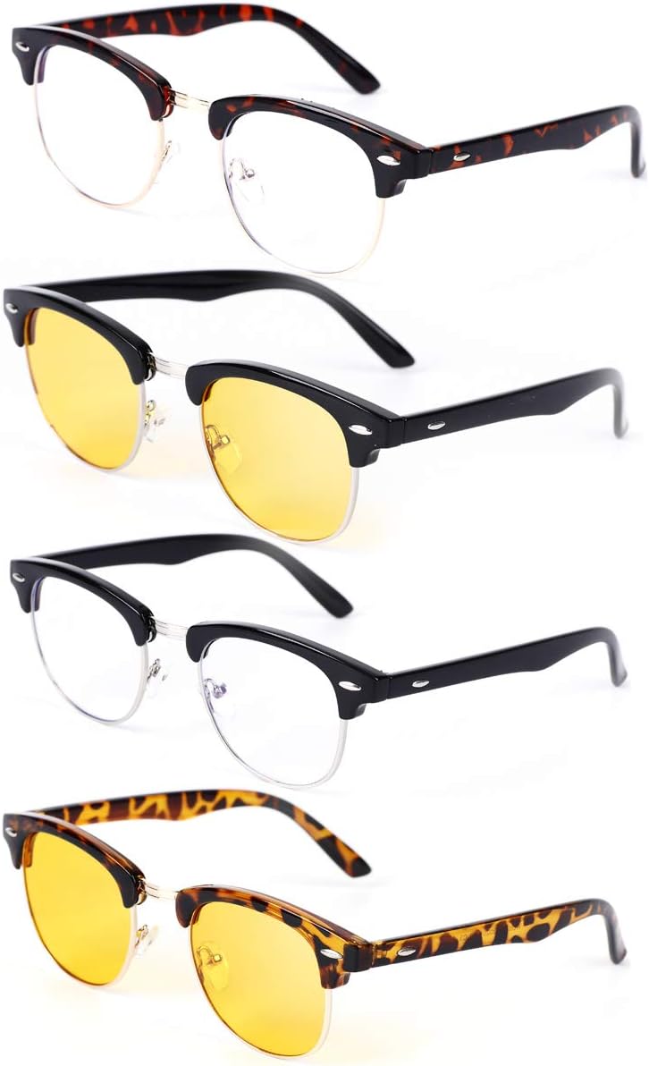Blue Light Blocking Gaming Glasses Black Tortoise Half Frame Retro Anti Glare Clear Yellow Lens Eyewear for PC Laptop Gamer Computer Reading (Tortoise Frame Clear Lens)