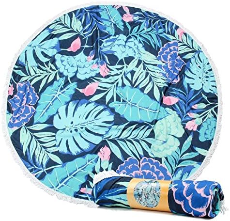 Weloving Round Beach Towel Blanket,Mandala Tapestry Indian Wall Hanging Circle Beach Towel, Yoga Mat Sunscreen Shawl Wrap Skirt Tassels Cotton Beach Towel 59''