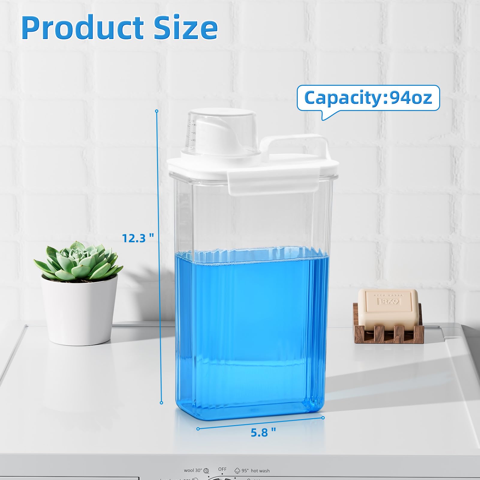 Laundry Detergent Dispenser for Laundry Room,94oz Fabric Softener Dispenser,Liquid Laundry Detergent Container,Laundry Detergent Organizer for Laundry Room Organization with 6 Labels,2 Pack
