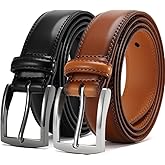 DOOPAI Men's Genuine Leather Dress Belt 2Pack - Handmade Classic Casual and Business Belt, 100% Cow Leather Prong Buckle,