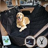 Dog Seat Cover, Pet Car Hammock, Luxury Reinforced Quilted Panels, Convertible with Extra Side Flaps, Waterproof + Bonus Dog Seat Belt by 2BExpert