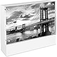 Isaac Jacobs 5” x 7” White Wood Block Acrylic Picture Frame, Magnetic Photo Frame, Made For Tabletop Display (5” x 7” White)