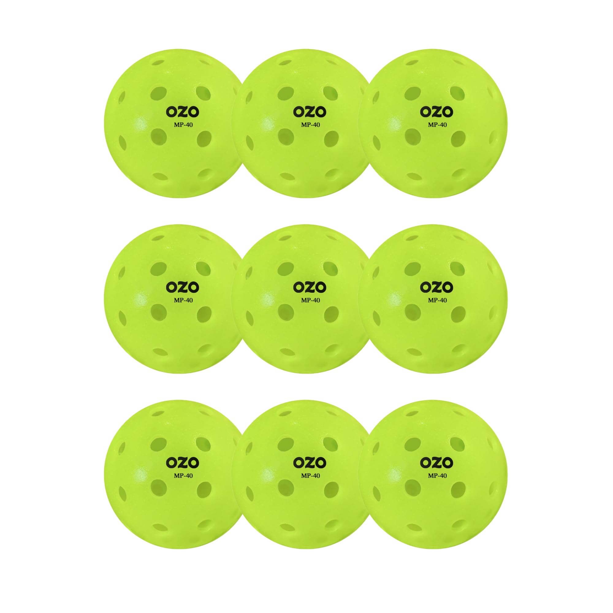 OZO Pickleball - Set of 9 Outdoor Balls, 40 holes, Rotational Mould